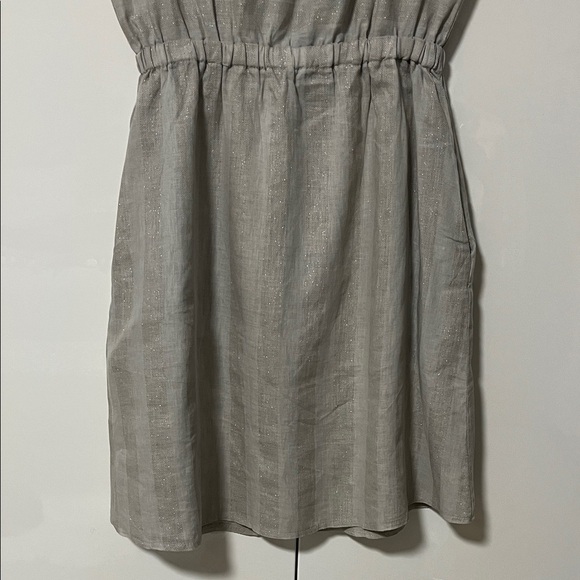 BELLAMBIA NWOT Gray Silver Linen Striped Midi Dress Made In Italy, Size L - Picture 12 of 14